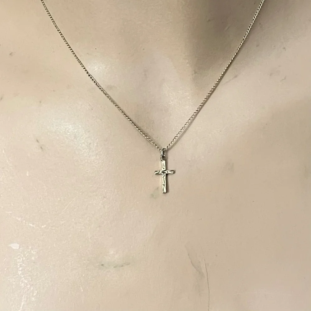 Vintage 1/20 GF Etched Two Sided Cross Pendant Necklace Baby/Child  Christening